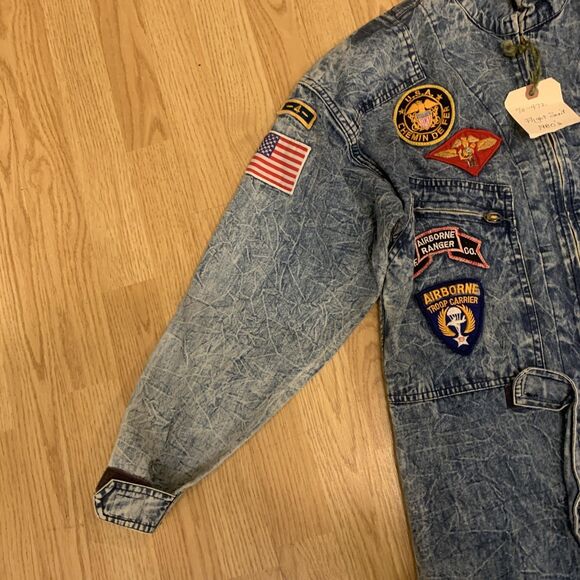 Vintage Chemin De Fer Jumpsuit Womens Small Acid Wash Flight Suit Patches 80s - Picture 5 of 16
